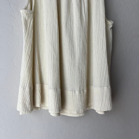 Suzie Kondi Cream Textured Cotton Ruffle High Neck Sleeveless‎ Top Size Small - Picture 4 of 8